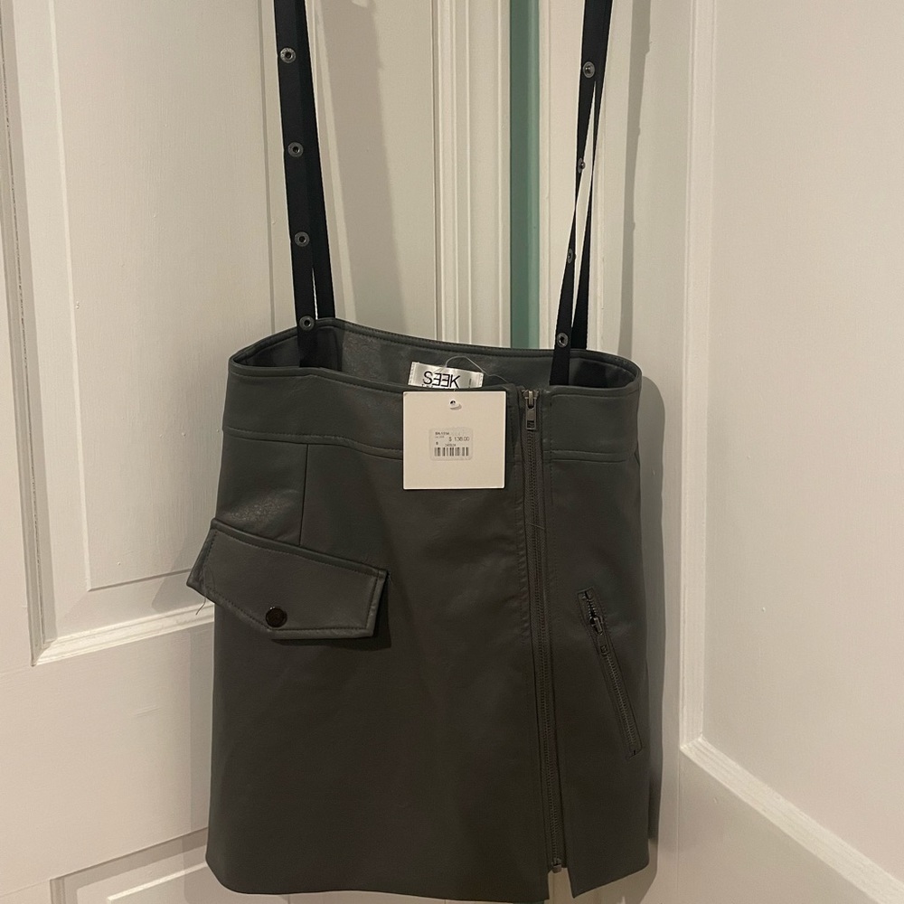 $140 SEEK The Label Faux Leather Mini Skirt with Suspenders. Size S. NWT.